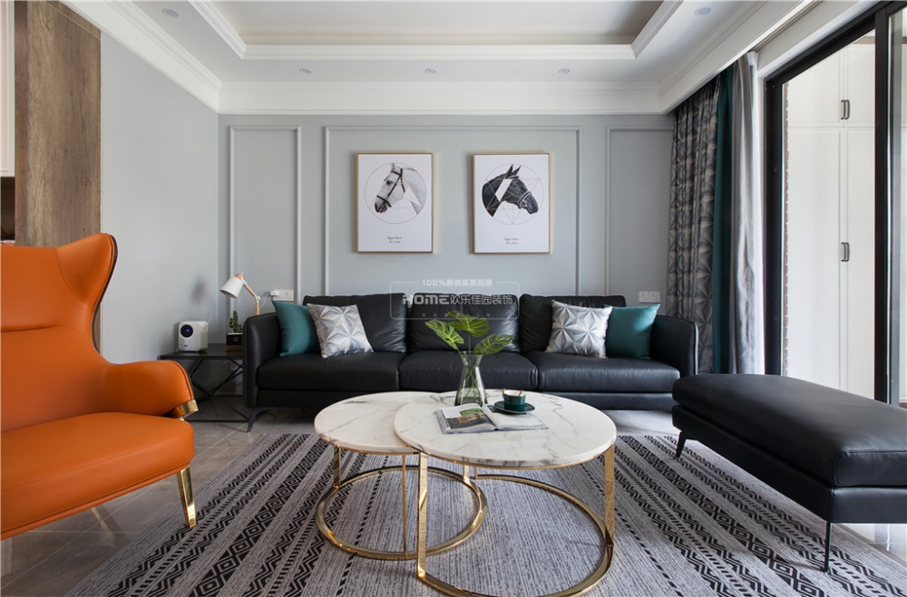 客厅窗帘装修效果图独居四室，尽享蓝色时尚轻奢其他客厅设计图片赏析